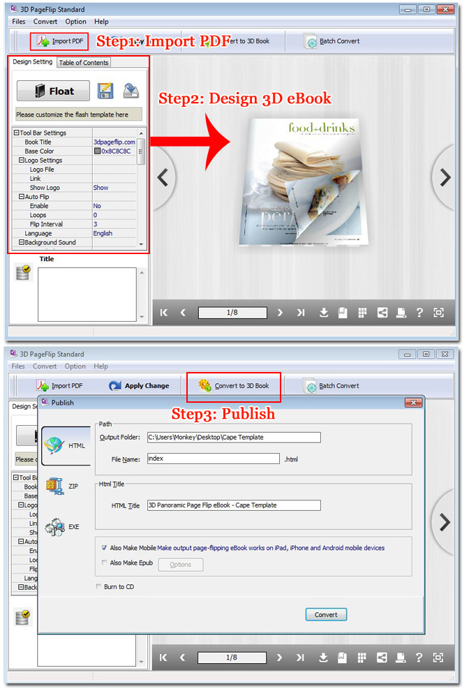 steps for creating 3D eBook